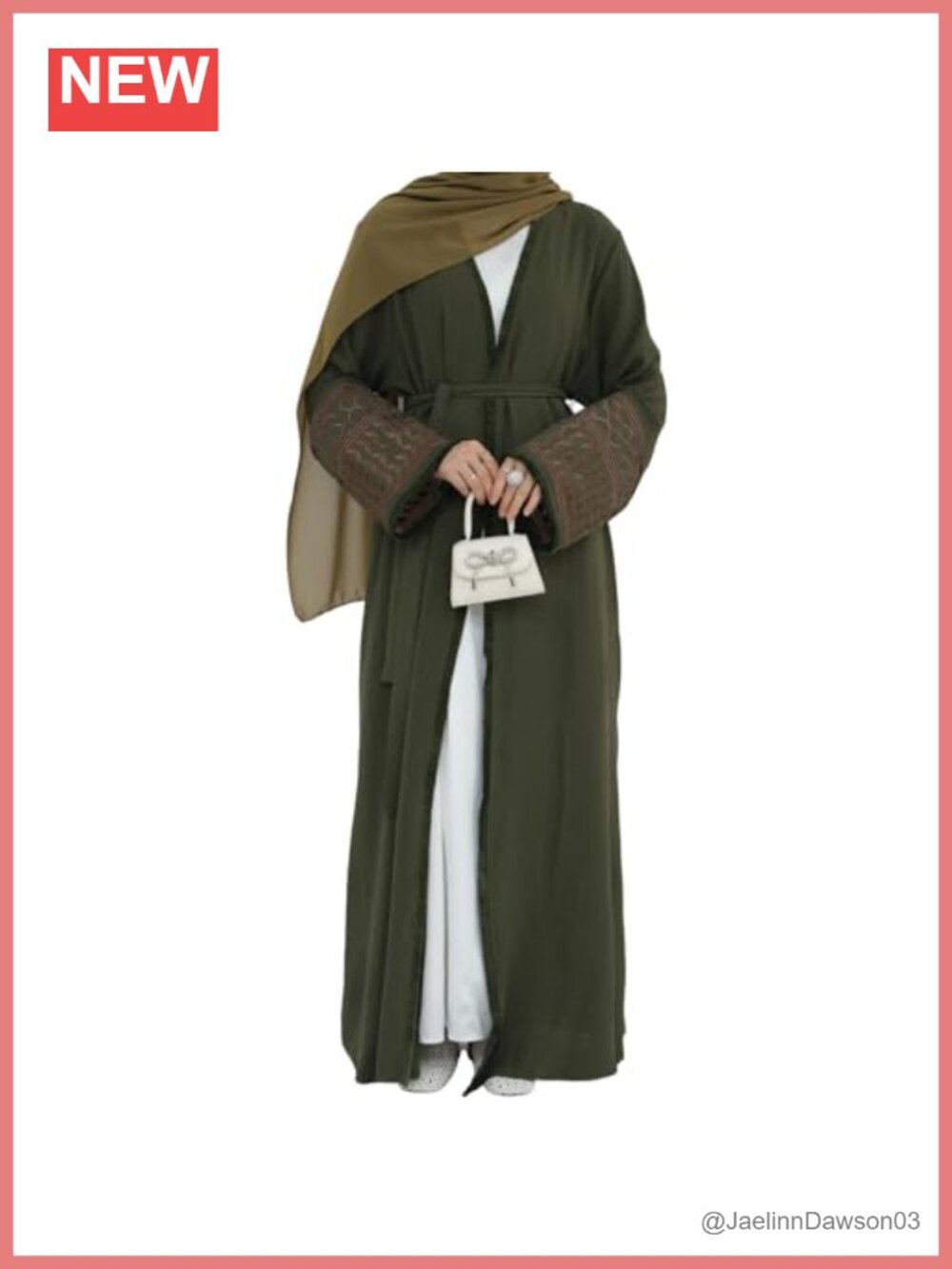 Muslim Prayer Dress Kimono Long Sleeve Embroidered Abaya Kaftan with Belt